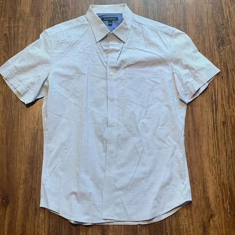 Banana Republic Men’s Blue Striped Dress Short Sleeve Button Up Size Small